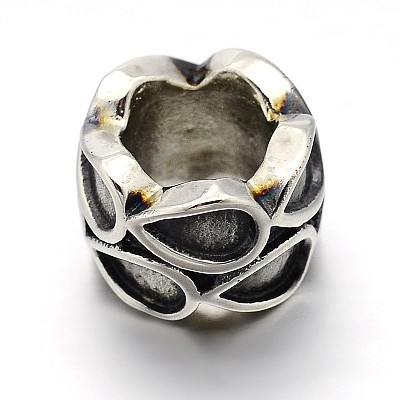 Retro 304 Stainless Steel Big Hole Column Carved Drop Beads STAS-E086-21AS-1