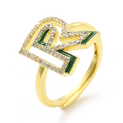 Mixed Color Enamel Initial Letter Adjustable Ring with Clear Cubic Zirconia RJEW-P045-01G-R-1