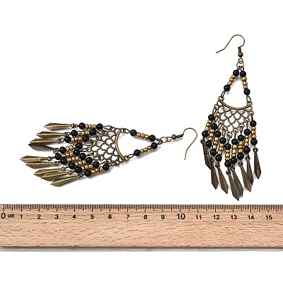 Vintage Bohemian Tassel Alloy & Resin Beaded Chandelier Earrings EJEW-G466-03AB-1