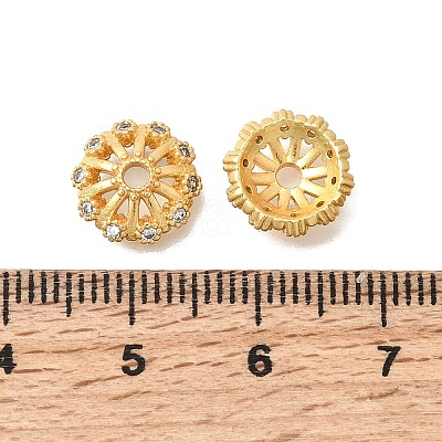 Brass Micro Pave Clear Cubic Zirconia Bead Caps KK-G600-02G-1