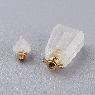 Faceted Natural Quartz Crystal Openable Perfume Bottle Pendants G-P435-B-03G-1