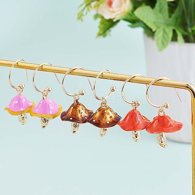 Enamel Mushroom Dangle Stud Earrings JE987E-1