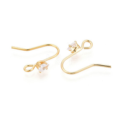 Brass Pave Clear Cubic Zirconia Earring Hooks KK-T077-17G-04-1