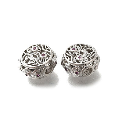 Brass Micro Pave Magenta Cubic Zirconia Beads KK-M318-44P-02-1