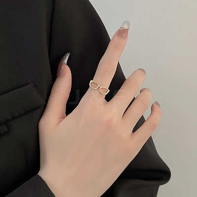 Brass Glasses Frame Open Cuff Ring for Women X-RJEW-F140-140KCG-1