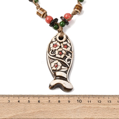 Ceramic Fish Pendant Adjustable Waxed Cord Necklaces for Women LS-NJEW-B146-04-1