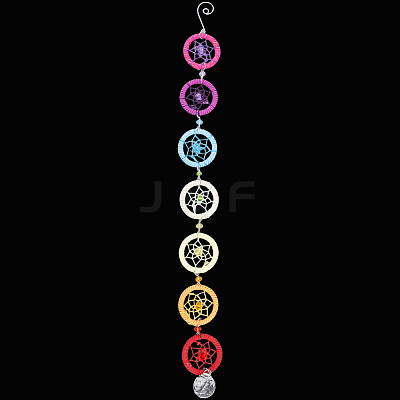 Handmade Rainbow Faux Suede & PP Plastic Woven Web/Net Pendant Decorations HJEW-WH20019-16P-1