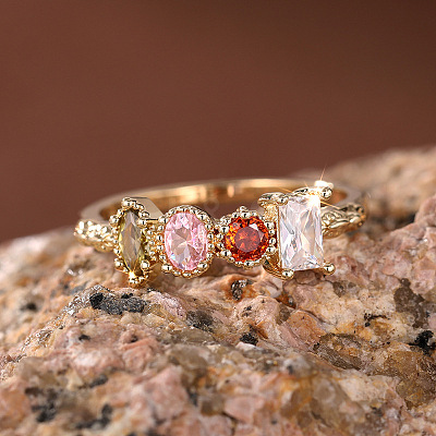 Oval & Horse Eye & Rectangle Brass with Colorful Cubic Zirconia Finger Rings FS-WGD0B16-04-1