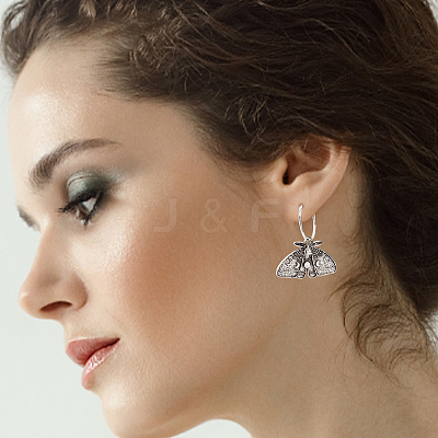 2 Pairs 2 Style Moth & Butterfly Zinc Alloy Dangle Hoop & Leverback Earrings EJEW-AN0002-64-1