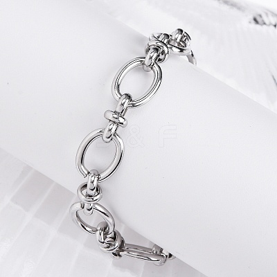 Tarnish Resistant 304 Stainless Steel Oval Link Chain Bracelets X-BJEW-Z011-12P-1