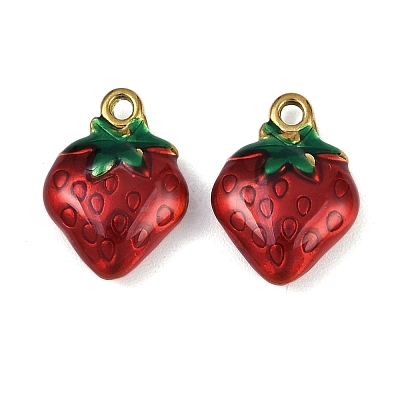 Strawberry 304 Stainless Steel Enamel Pendants STAS-L290-21C-G-1
