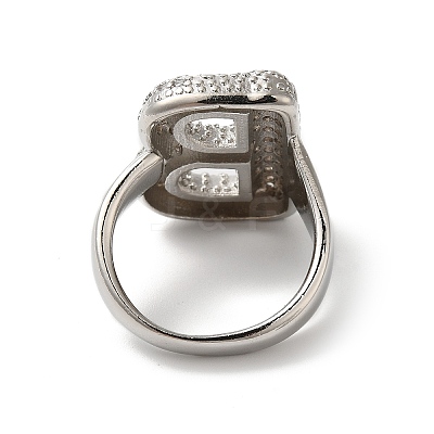 Letter Brass Micro Pave Clear Cubic Zirconia Open Cuff Ring for Women RJEW-N046-03B-P-1