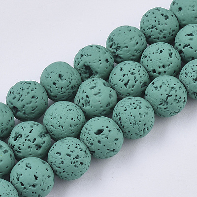 Spray Painted Natural Lava Rock Beads Strands G-N0324-B-03-1