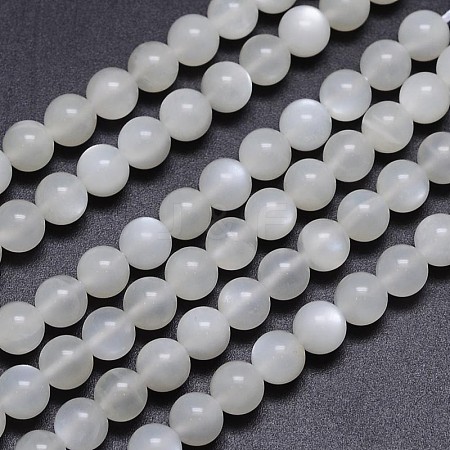 Natural White Moonstone Round Bead Strands G-M262-6mm-04-1