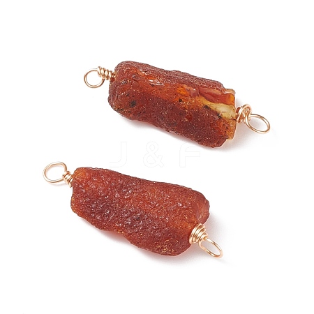 Rough Raw Natural Amber Chips Connector Charms PALLOY-JF01826-02-1