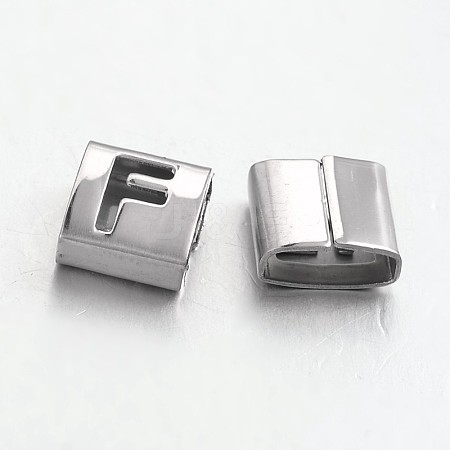 Tarnish Resistant Letter Style 201 Stainless Steel Square Slide Charms STAS-L132-08-1