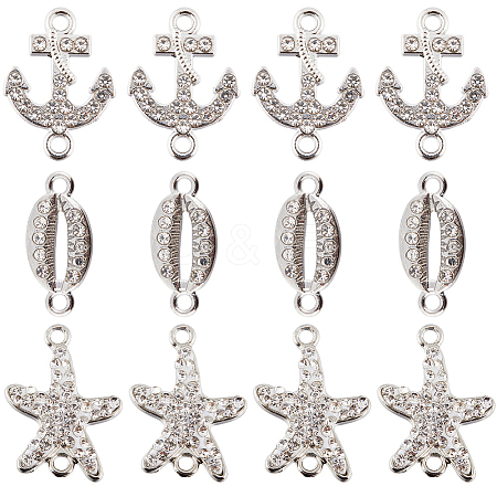 30Pcs 3 Styles Alloy Connector Charms with Crystal Rhinestone FIND-SC0007-89-1