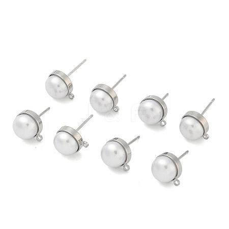 SHEGRACE Brass ABS Imitation Pearl Half Round Stud Earring Findings XGR0100P-119P-1