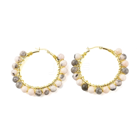 Natural Zebra Jasper Beaded Hoop Earrings for Women EJEW-C003-03D-RS-1