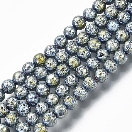 Electroplated Natural Lava Rock Beads Strands G-S352-30A-04-1