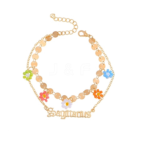 Constellation Alloy & Glass Seed Beads Double Layer Colorful Flower Anklets PW-WGA6E00-12-1