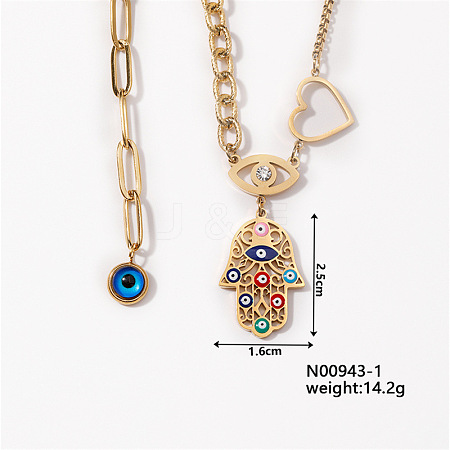 Cool Rock Brass Enamel Chain Colorful Evil Eye Hamsa Hand Pendant Necklaces for Women MB2502-1