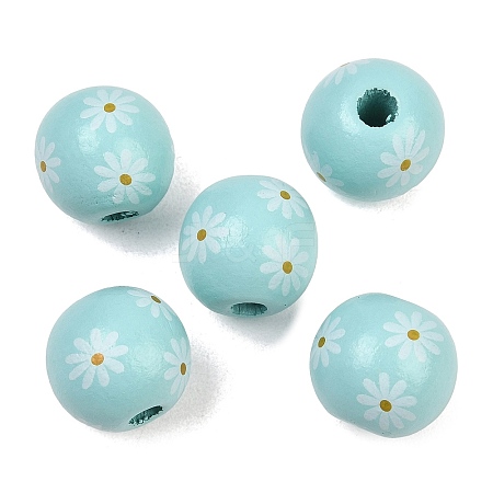 Printed Wood European Beads WOOD-G029-07D-1