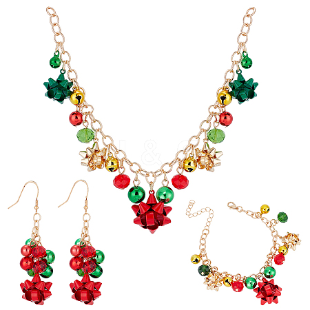 ANATTASOUL Christmas Star & Bell Alloy Pendant Necklaces & Charm Bracelets & Dangle Earrings SJEW-AN0001-15-1
