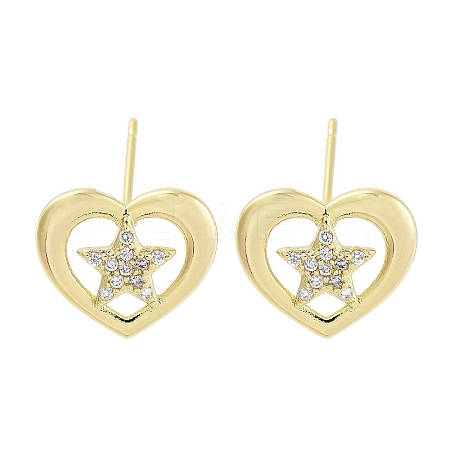 Brass Micro Pave Clear Cubic Zirconia Studs Earring for Women EJEW-S217-A06-1