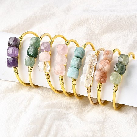 Natural Mixed Stone Beads Cuff Bangles for Women BJEW-Q035-01G-1