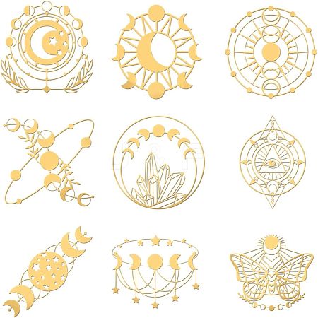 Olycraft 9Pcs 9 Styles Custom Carbon Steel Self-adhesive Picture Stickers DIY-OC0009-17D-1