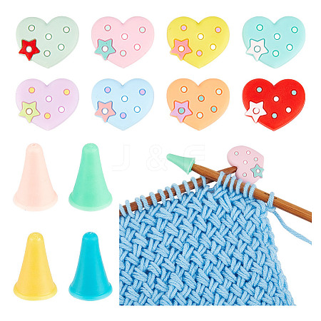 Silicone Heart & Synthetic Rubber Cone Knitting Needle Point Protectors DIY-NB0010-18-1