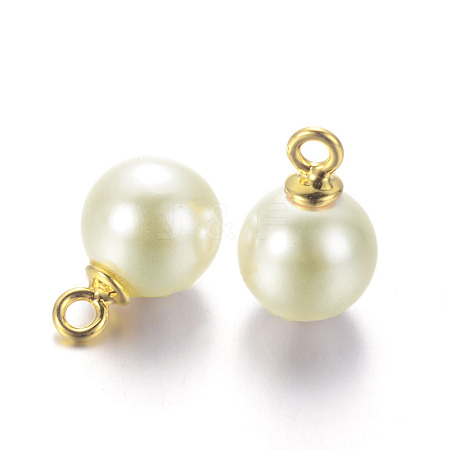 Round Acrylic Pearl Charms X-KK-E670-01G-1