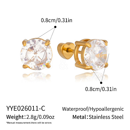 304 Stainless Steel Pave Cubic Zirconia Stud Earrings for Women KT7449-3-1