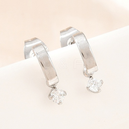 304 Stainless Steel Pave Single Cubic Zirconia Stud Earrings for Women SA-CBAB549-05P-1