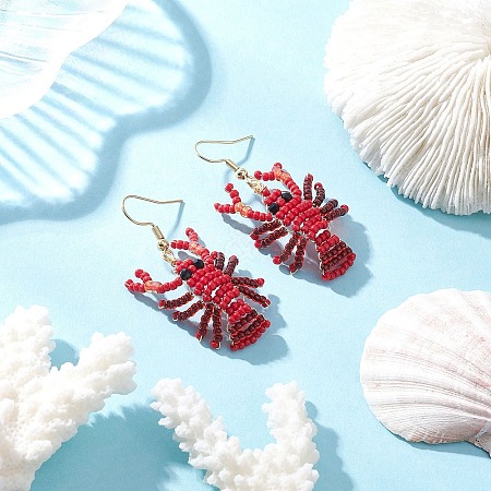 304 Stainless Steel Shrimp Dangle Earrings EJEW-MZ00590-1
