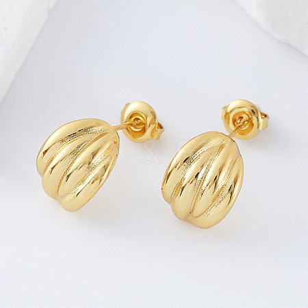Pumpkin Stripe 304 Stainless Steel Stud Earrings for Women VG3470-1