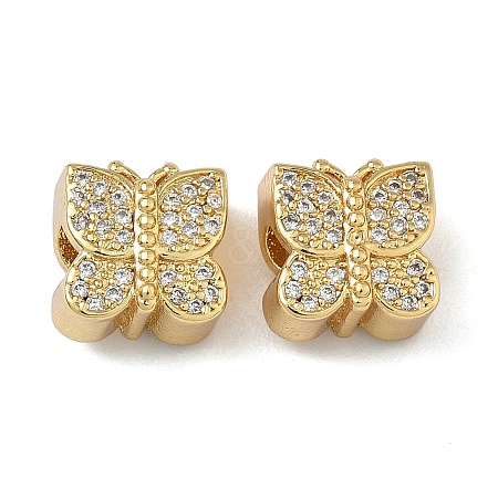 Brass Micro Pave Clear Cubic Zirconia Beads KK-L257-28G-1
