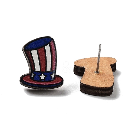 Independence Day Wood Stud Earrings EJEW-D108-01I-1