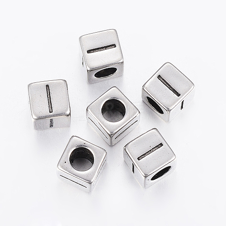 304 Stainless Steel Large Hole Letter European Beads LS-STAS-H428-01AS-I-1