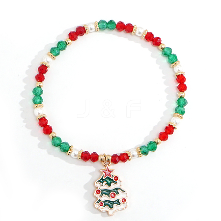 Christmas Theme Glass Beads Charms Bracelets VT5394-6-1