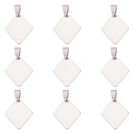 BENECREAT 201 Stainless Steel Rhombus Stamping Blank Tag Pendants STAS-BC0001-06P-1