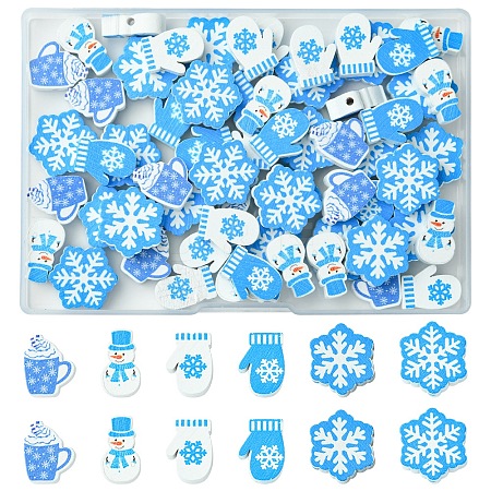 60Pcs 6 Styles Christmas Theme Printed Wood Beads WOOD-FS0001-33-1