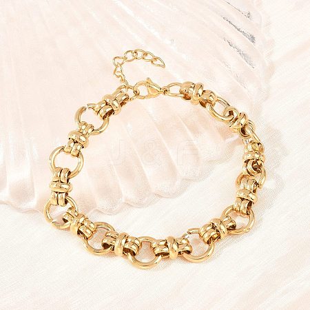 304 Stainless Steel Ring Link Chain Bracelets for Women Men BJEW-H643-10G-1