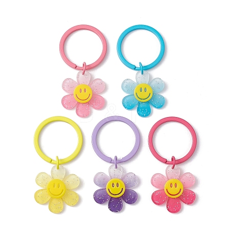 Sunflower with Smiling Face Gradient Sequins Acrylic Keychain KEYC-JKC00660-1