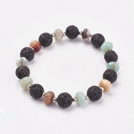 Natural Amazonite & Lava Rock Stretch Bracelets BJEW-JB03071-05-1