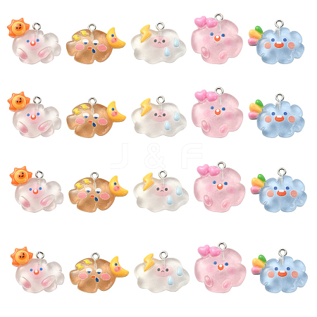 25Pcs 5 Styles Translucent Resin Pendants RESI-CJ0003-07-1