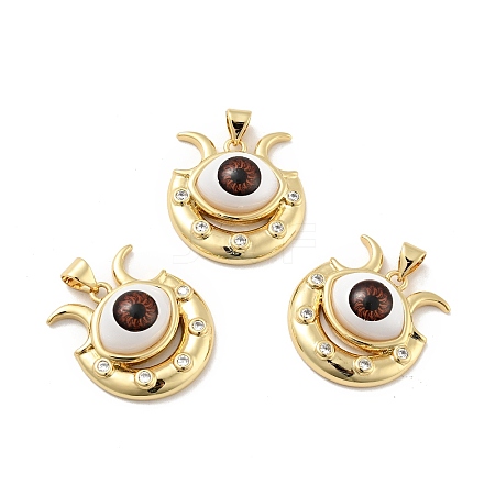 Evil Eye with Moon Brass Micro Pave Clear Cubic Zirconia Pendants KK-G419-10G-03-1