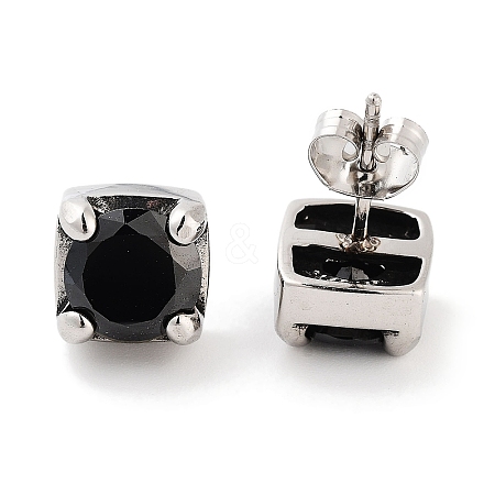 Square 316 Surgical Stainless Steel Pave Black Cubic Zirconia Stud Earrings for Women Men EJEW-Z050-19AS-1