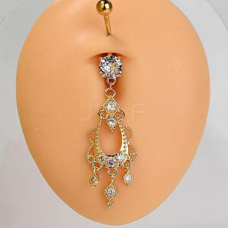 304 Stainless Steel Pave Clear Cubic Zirconia Curved Barbell Dangle Belly Rings FS-WG828D7-11-1